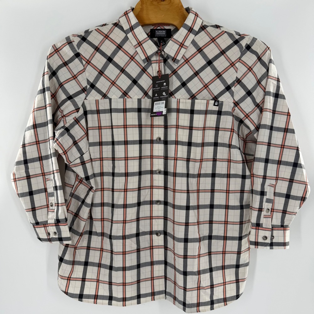 Alaskan Hardgear Duluth Trading Co Midnight Sun Plaid Shirt 3X White Orange 1594